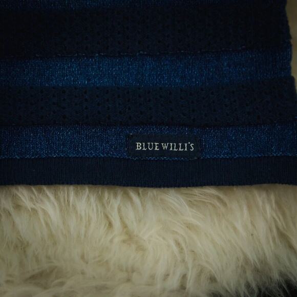 Blue Willi's Size Large L Blue Stripe Perforated Knit Zip Crew Cardigan Sweater - Picture 7 of 8